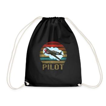 Airplane Historic World War II Flying Pilot WWII - Drawstring Bag - black - Front