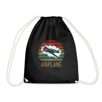 Airplane Historic World War II Flying Pilot WWII - Drawstring Bag - black - Front