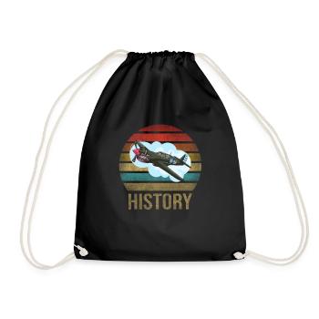 Airplane Historic World War II Flying Pilot WWII - Drawstring Bag - black - Front