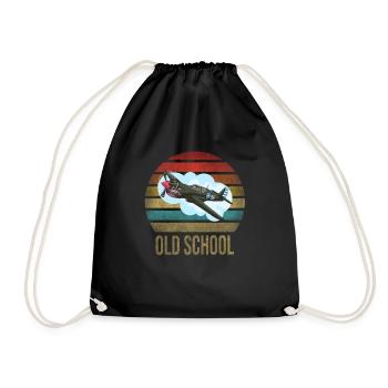 Airplane Historic World War II Flying Pilot WWII - Drawstring Bag - black - Front