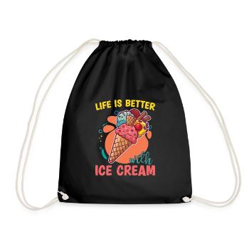 Das Leben Ist Besser Mit Ice Cream Gelato Lover - Turnbeutel - Schwarz - Vorne
