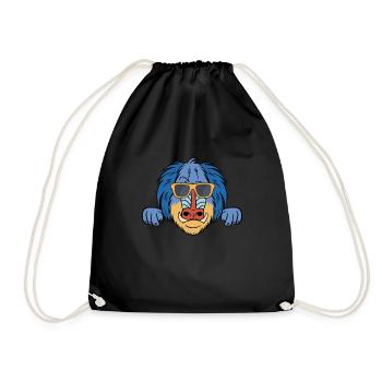 Baboon with sunglasses - Drawstring Bag - black - Front