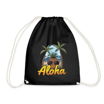 Aloha Pineapple And Pine Tree Design For The Beach - Drawstring Bag - black - Front