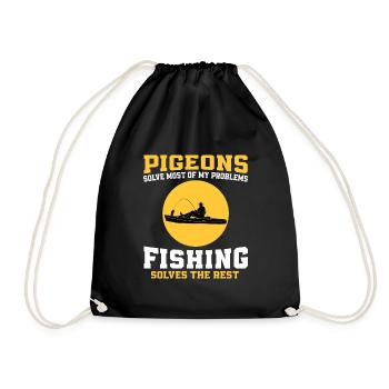 Pigeons and fishing - Drawstring Bag - black - Front