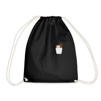 Äffchen in Brusttasche Affe in Tasche - Turnbeutel - Schwarz - Vorne
