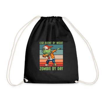 csr-agent at night zombie by day customer service - Drawstring Bag - black - Front