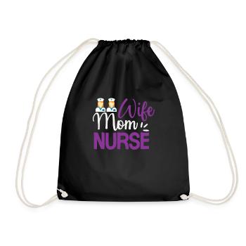 Wife Mom Nurse - Drawstring Bag - black - Front