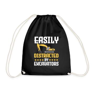 Easily distracted by excavators - Drawstring Bag - black - Front