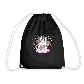 Einhorn Unicorn Cat Katze - Turnbeutel - Schwarz - Vorne