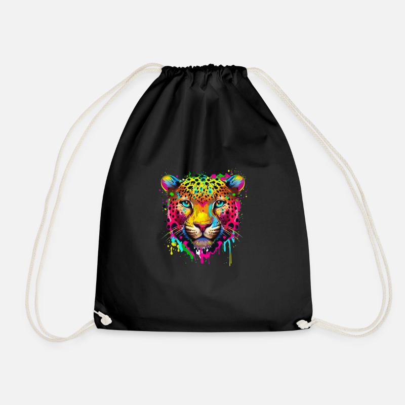 Regenbogen farbspritzer leopard gepar jaguar - Turnbeutel - Schwarz