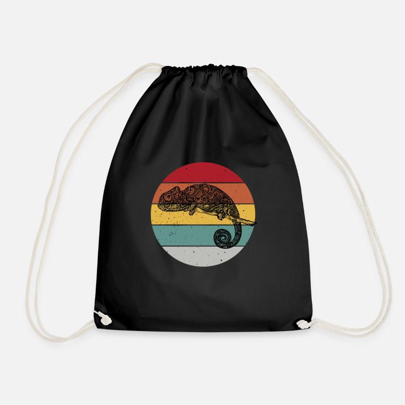 Retro Chameleon T-Shirt - Drawstring Bag - black