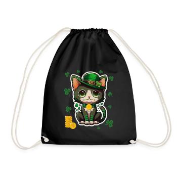 Chat mignon trèfle tenue chapeau st Patrick - Sac de sport léger - noir - Devant
