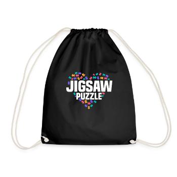Cute Puzzle Heart Design for Puzzler - Drawstring Bag - black - Front