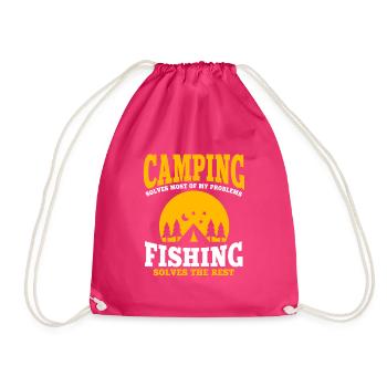 Fun camping and fishing - Drawstring Bag - fuchsia - Front