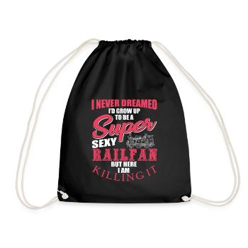 Funny Railfan Humor Outfit Train Lover - Drawstring Bag - black - Front