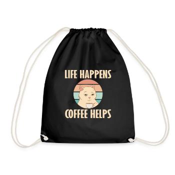 Das Leben Passiert, Kaffee Hilft Der - Turnbeutel - Schwarz - Vorne