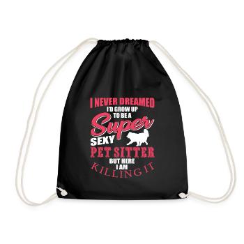 Funny pet sitter design - Drawstring Bag - black - Front