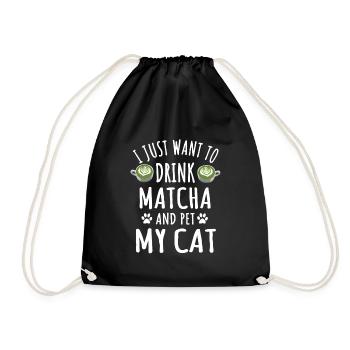Matcha Und Katzenliebhaber Design - Turnbeutel - Schwarz - Vorne