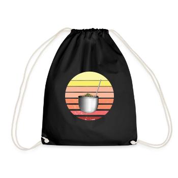 Retro Bombilla and Gourd Yerba Mate Tea - Drawstring Bag - black - Front