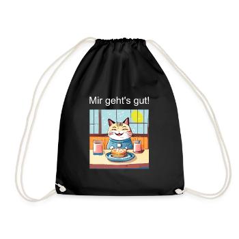 Glückliche Katze beim Essen - Turnbeutel - Schwarz - Vorne