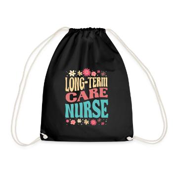 Long Term Care Nurse Flower Outfit - Drawstring Bag - black - Front