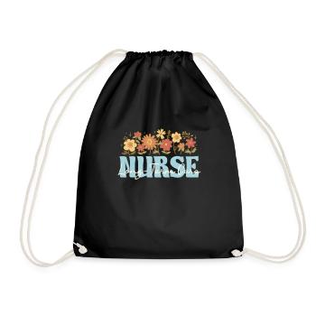 Langzeitpflege Krankenschwester Mit Blumenmotiv - Turnbeutel - Schwarz - Vorne