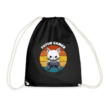 futur gamer chat manette jeux vidéo animé vintage - Sac de sport léger - noir - Devant