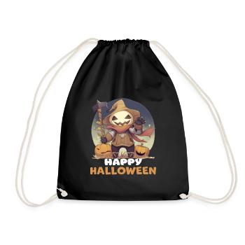 Lustige Halloween Kürbis Vogelscheuche Design - Turnbeutel - Schwarz - Vorne