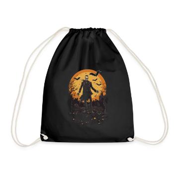 Scary skeleton zombie in cemetery - Drawstring Bag - black - Front