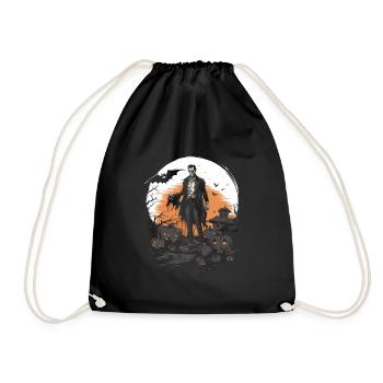Skeleton zombie with pumpkins in cemetery - Drawstring Bag - black - Front