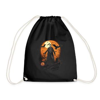 Skeleton Zombie Priest With Bats In Front Of Moon - Drawstring Bag - black - Front