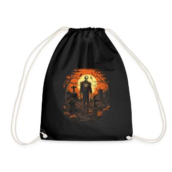 Skeleton zombie on creepy cemetery at moon - Drawstring Bag - black - Front