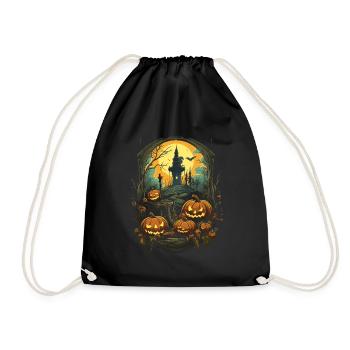 Citrouilles effrayantes devant la pleine lune de la tour étrange - Sac de sport léger - noir - Devant