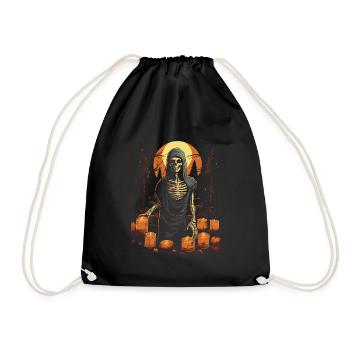 Skeleton with red eyes and candles in front of full moon - Drawstring Bag - black - Front