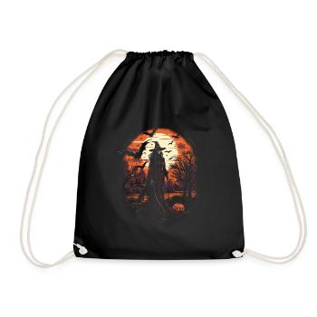 Scary witch with pumpkin and bats moon - Drawstring Bag - black - Front