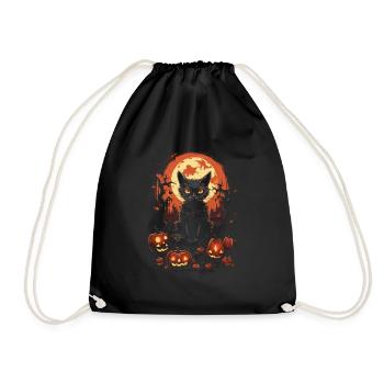 Creepy Black Cat with Pumpkins Halloween - Drawstring Bag - black - Front