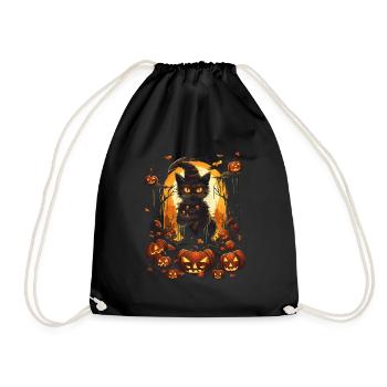 Chat sorcière noir avec des citrouilles et la pleine lune - Sac de sport léger - noir - Devant