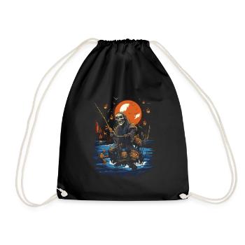 Creepy angler creepy Halloween fisherman - Drawstring Bag - black - Front
