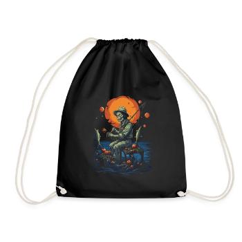 Creepy angler creepy Halloween fisherman - Drawstring Bag - black - Front