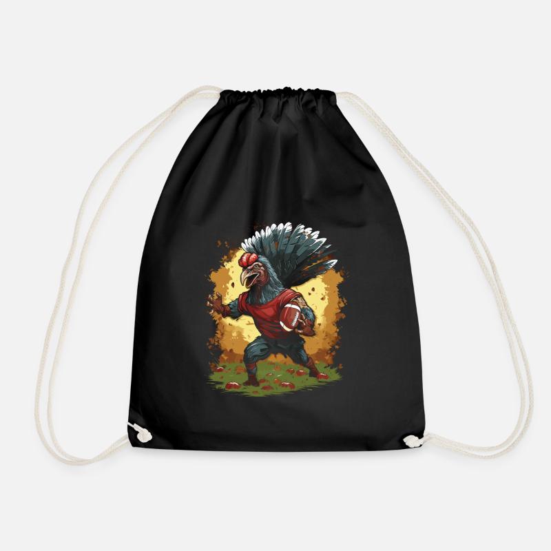 Thanksgiving Turkey Quarterback Touchdown - Drawstring Bag - black