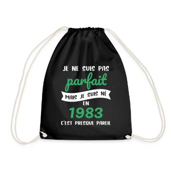 Anniversaire 40 ans - Pas parfait mais né en 1983 - Sac de sport léger - noir - Devant