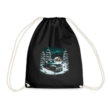 Nostalgic Christmas mood: vintage truck - Drawstring Bag - black - Front