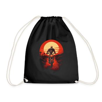 Skeleton on motorcycle in gloomy sunset - Drawstring Bag - black - Front