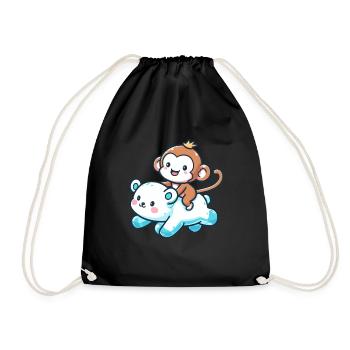 Polar Bear Cute Companion Monkey - Drawstring Bag - black - Front