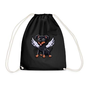 Engel Dobermann, Comic-Hund, Süße Illustration - Turnbeutel - Schwarz - Vorne