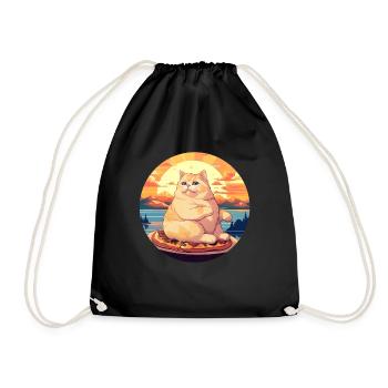 Sunset Feast: Chubby Cat Enjoys - Drawstring Bag - black - Front