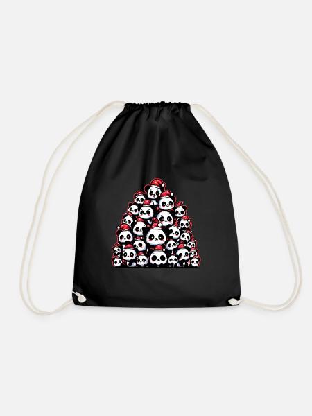 Panda Cute Christmas Christmas Tree - Drawstring Bag - black