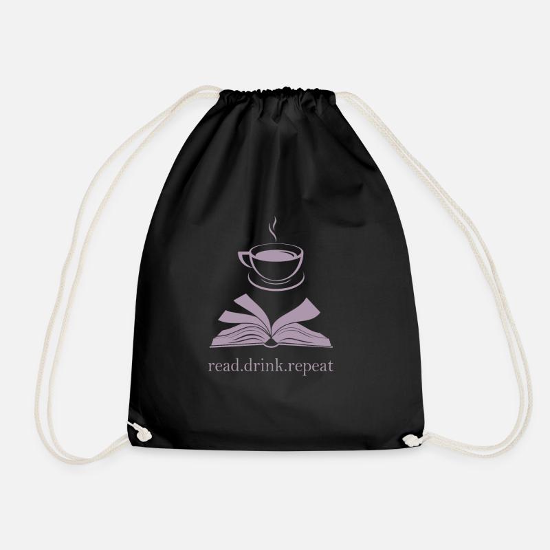 Buch und Tasse Silhouette - Read. Drink. Repeat. - Turnbeutel - Schwarz