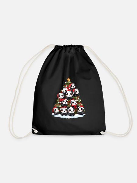 Weihnachten Panda Weihnachtsbaum Tannenbaum - Turnbeutel - Schwarz