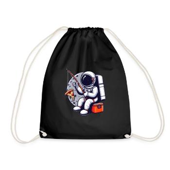 An astronaut fishes pizza in space - Drawstring Bag - black - Front